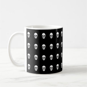 Caneca De Café Skulls preto gótico e branco elegante