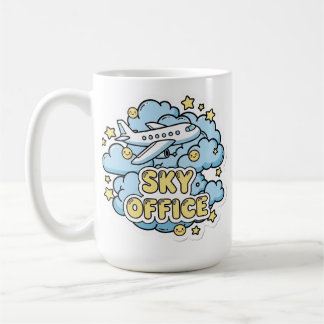 Caneca De Café Sky Office - Avião Fofo e Nuvens Cartoon