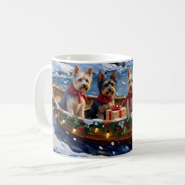 Caneca De Café Skye Terrier Christmas Boat Holiday (Frente Esquerda)
