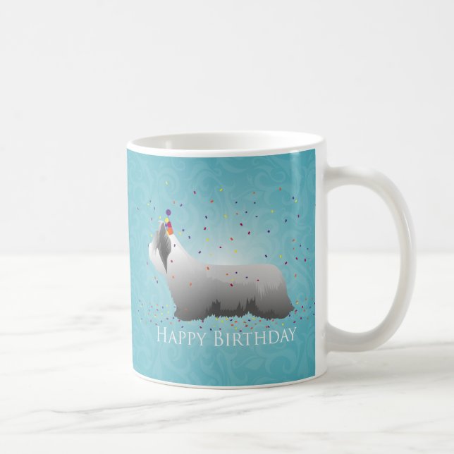 Caneca De Café Skye Terrier Happy Birthday Design (Direita)