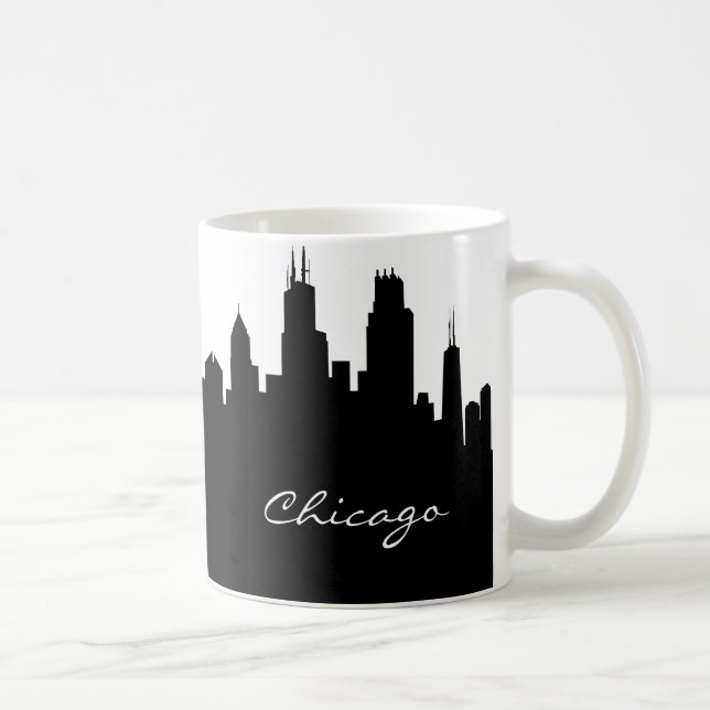 Caneca De Café Skyline de Chicago branca e negra (Direita)
