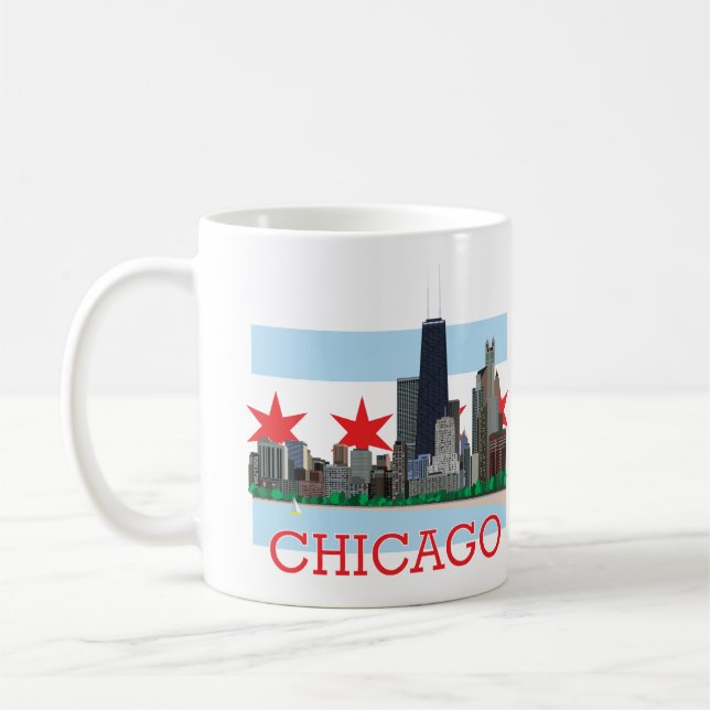 Caneca De Café Skyline de Chicago e bandeira da cidade (Esquerda)