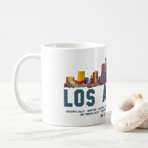 Caneca De Café Skyline de Los Angeles. Nomes e coordenadas de áre