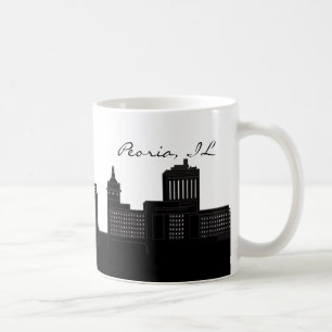 Caneca De Café Skyline de Peoria preto e branco, Illinois