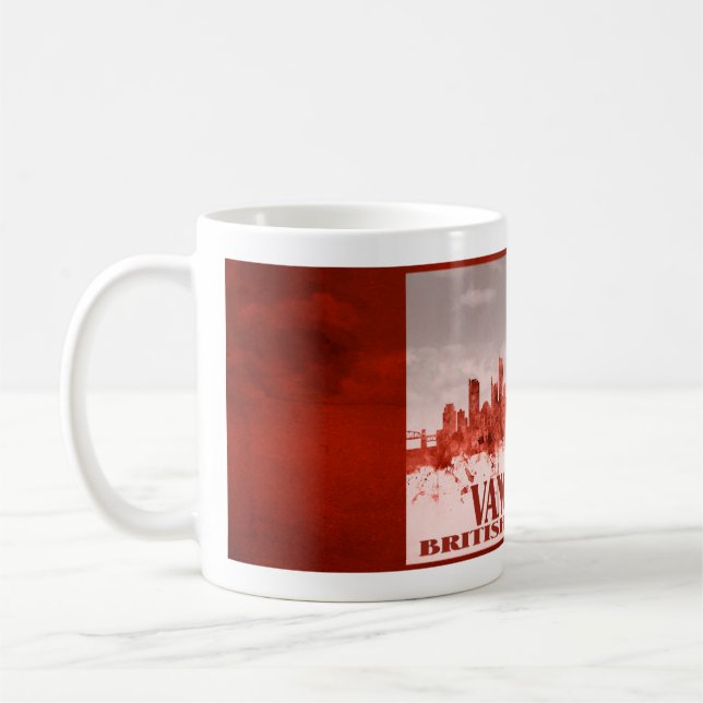 Caneca De Café Skyline de Vancôver com grunge vermelho (Esquerda)