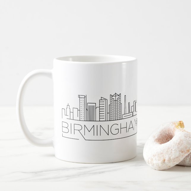 Caneca De Café Skyline estilizado de Birmingham, Alabama (Com Donut)