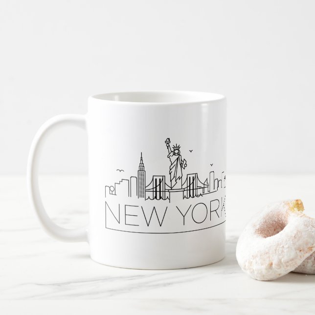 Caneca De Café Skyline estilizado de New York (Com Donut)