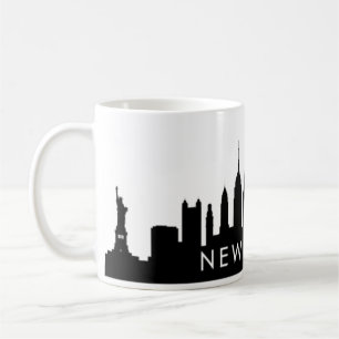 Caneca De Café Skyline Silhouette Black Elegant Script C em Nova 