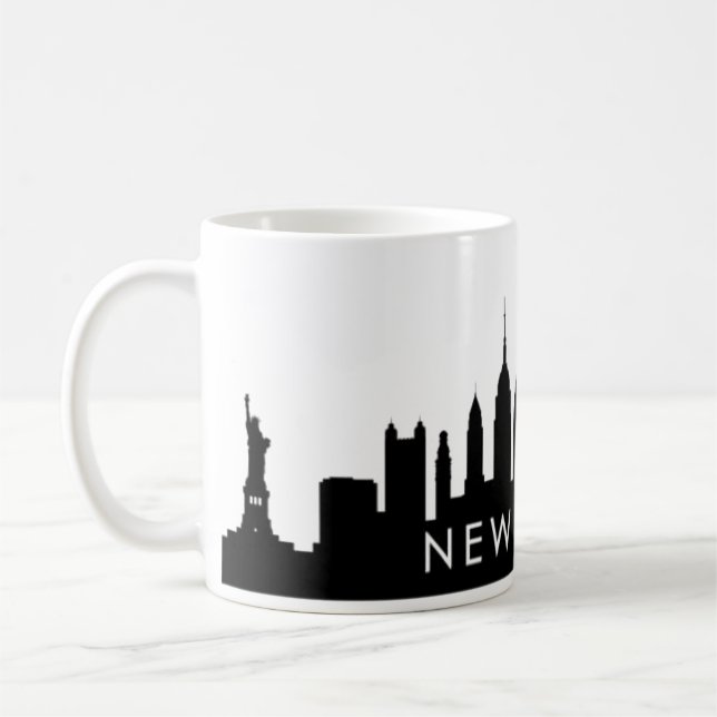 Caneca De Café Skyline Silhouette Black Elegant Script C em Nova  (Esquerda)