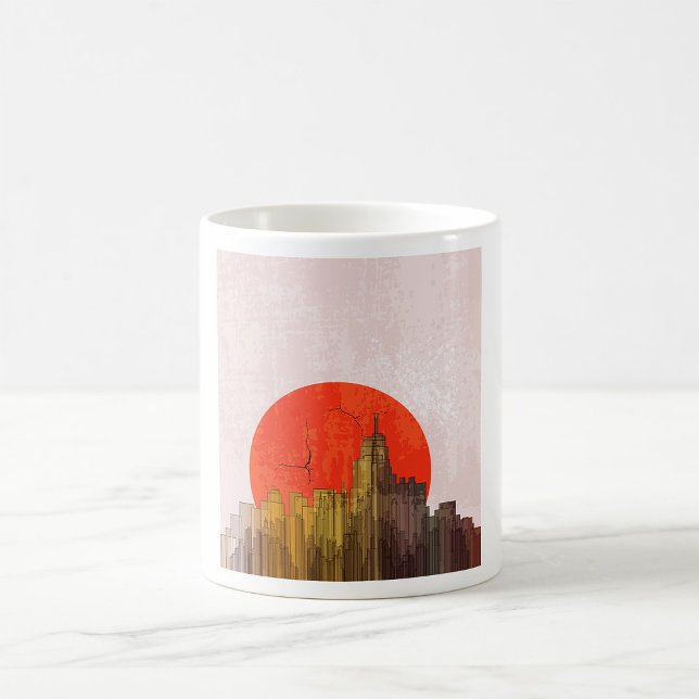 Caneca De Café Skyline Urbano com Cityscape Cinza Vermelho (Criador carregado)