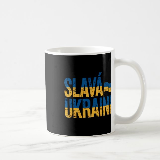 Caneca De Café Slava Ukraini Cores da Bandeira da Ucrânia Distres (Direita)