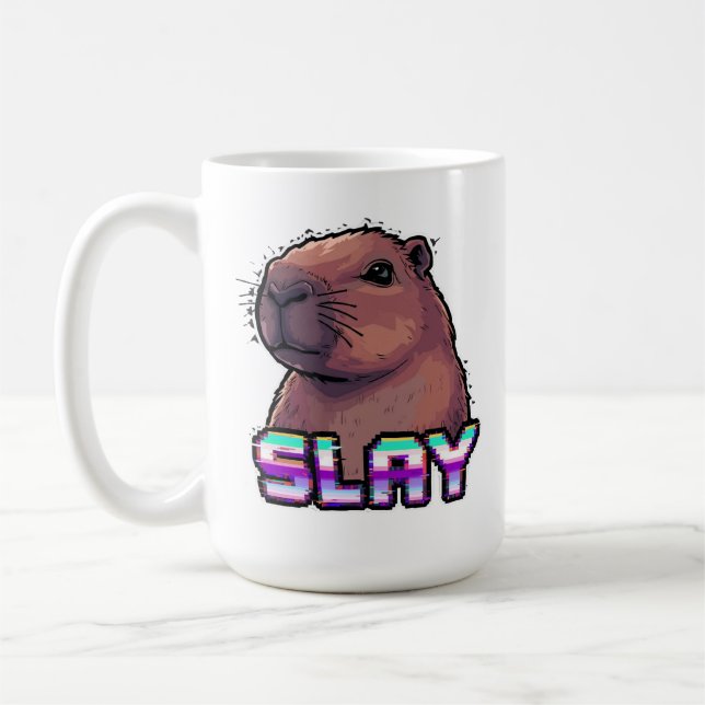 Caneca De Café Slay Capybara Funny Animal Meme (Esquerda)