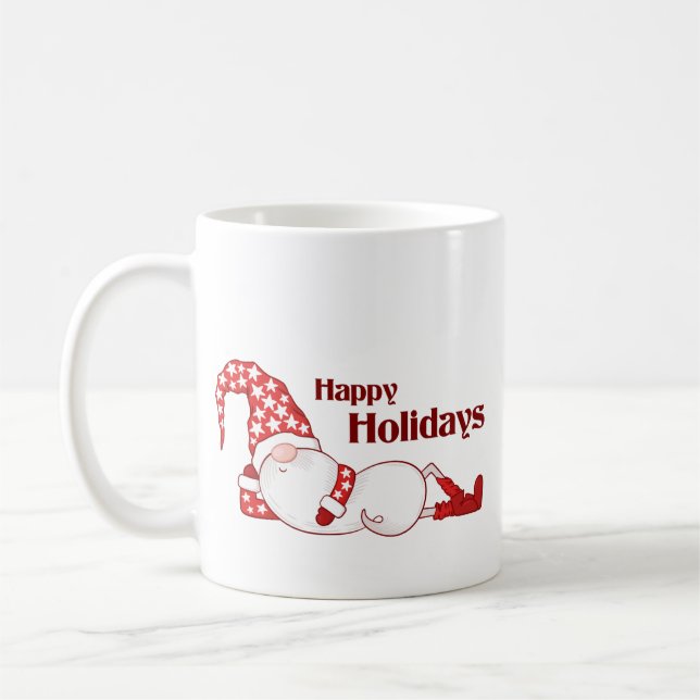 Caneca De Café Sleeping Gnome Happy Holidays Funny (Esquerda)