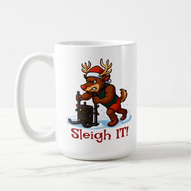 Caneca De Café Sleigh It – Funny Christmas Reindeer Gym Workout (Esquerda)