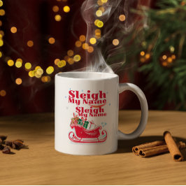 Caneca De Café Sleigh Meu Nome, design de Natal, Natal humorístic