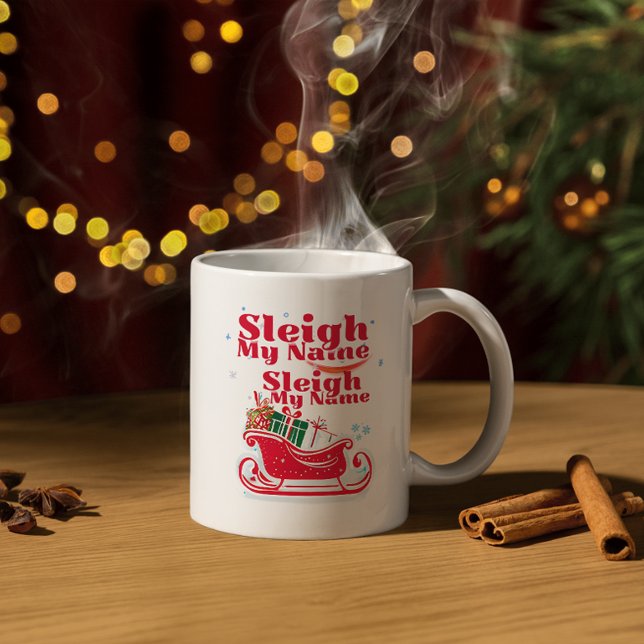 Caneca De Café Sleigh Meu Nome, design de Natal, Natal humorístic (Criador carregado)