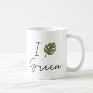 Caneca De Café Slogan Eu adoro verde, em verde com folha verde