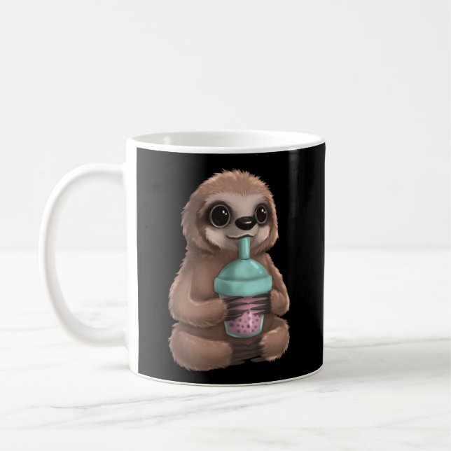 Caneca De Café Sloth Kawaii Boba Bubble milk Tea Tapioca Pearls (Esquerda)