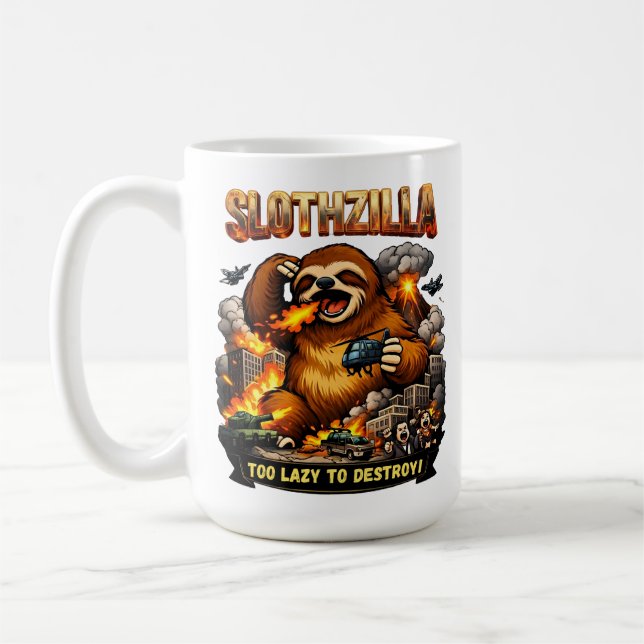 Caneca De Café Slothzilla Too Lazy to Destroy,Funny Kaiju Monster (Esquerda)