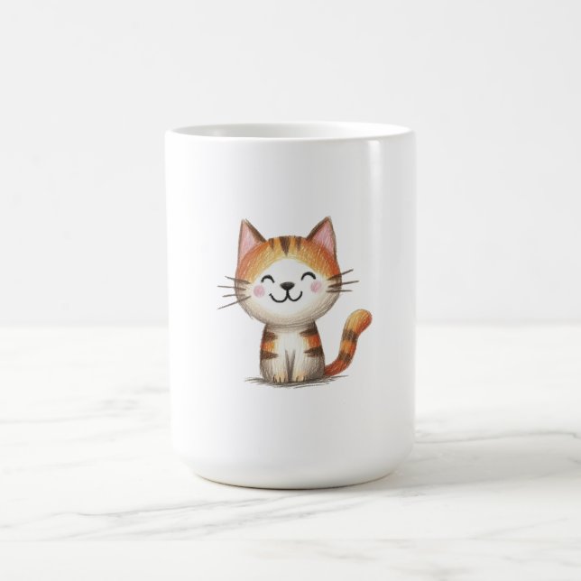 Caneca De Café Smiling Ginger Tabby Kitten – Hand-Drawn Illustrat (Centro)