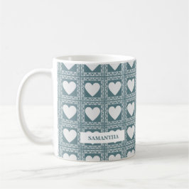 Caneca De Café Smoky Teal Geometric Hearts Valentine’s Gift