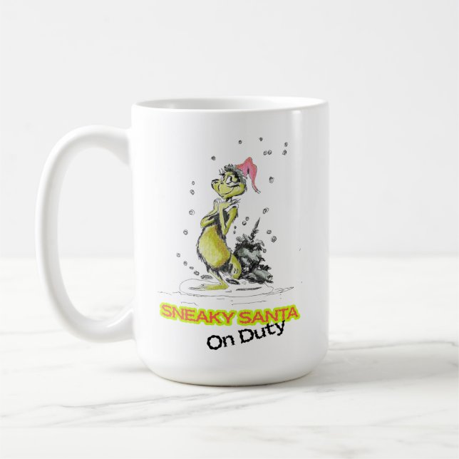 Caneca De Café Sneaky santa in Christmas hat  (Esquerda)