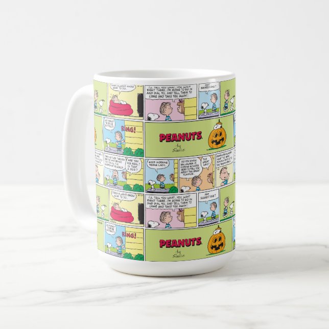 Caneca De Café Snoopy & Linus | O Excelente Pumpkin News (Frente Esquerda)