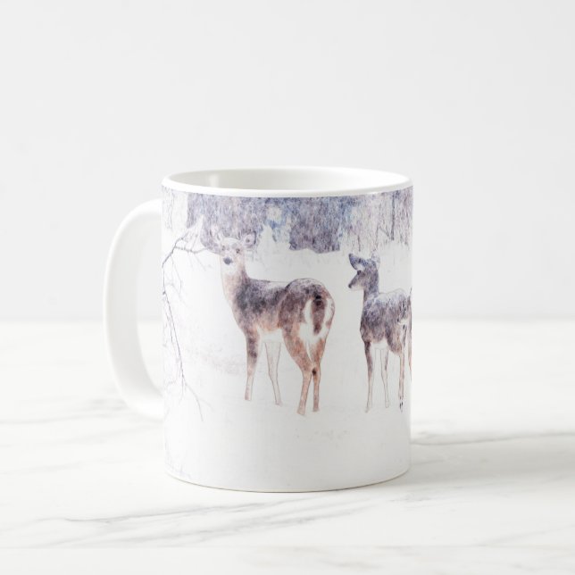 Caneca De Café Snow Deer no Texas Art Mug Cup (Frente Esquerda)