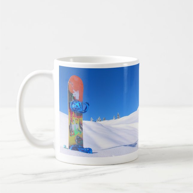 Caneca De Café Snowboard no Snowy Slope, Dia do Pássaro Bluebird (Esquerda)