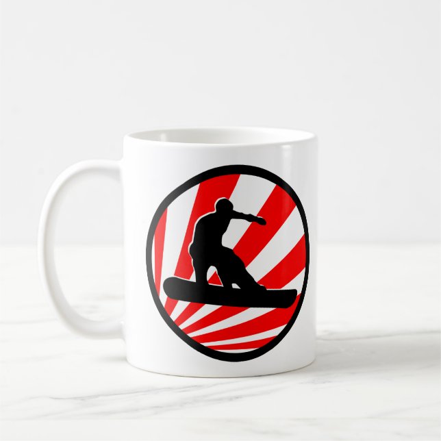 Caneca De Café snowboard, raios vermelhos. (Esquerda)