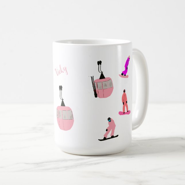 Caneca De Café Snowboard Rosa Personalizado (Frente Esquerda)