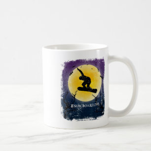 Caneca De Café Snowboard Silhueta de Lua Cheia Retro Halloween