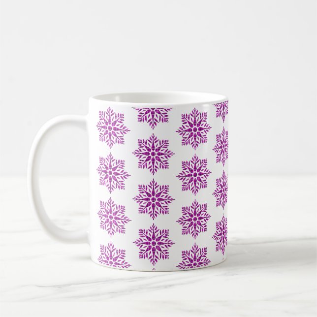 Caneca De Café Snowflake Plaid Pattern Pink Holiday (Esquerda)