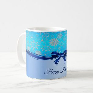 Caneca De Café Snowflakes Blue Ribbon Holiding Mug