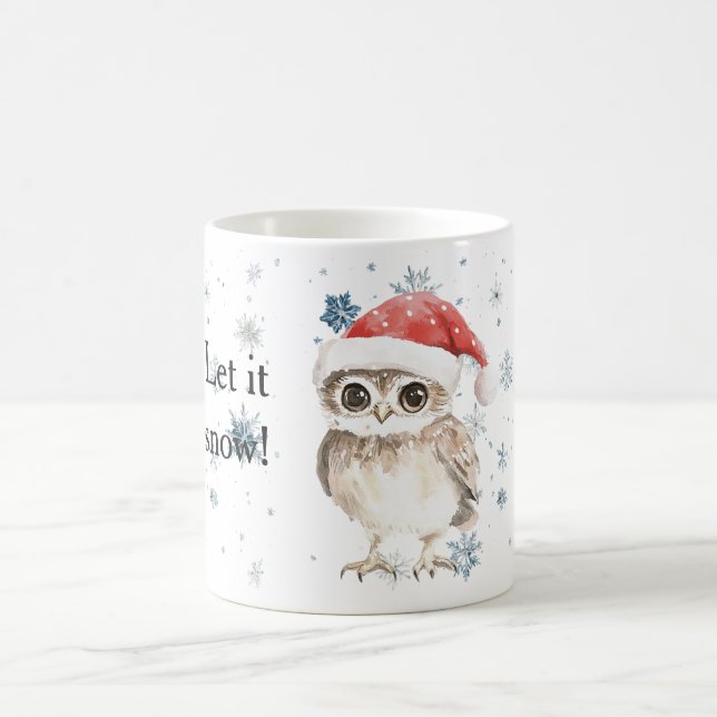 Caneca De Café Snowflakes Let it snow Owl Christmas Red Santa Hat (Centro)