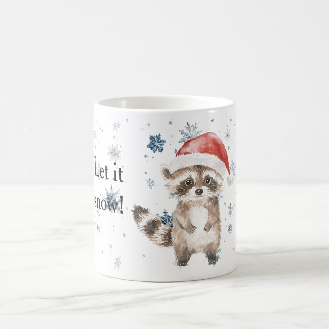 Caneca De Café Snowflakes Let it snow Raccoon Christmas Red Hat (Centro)