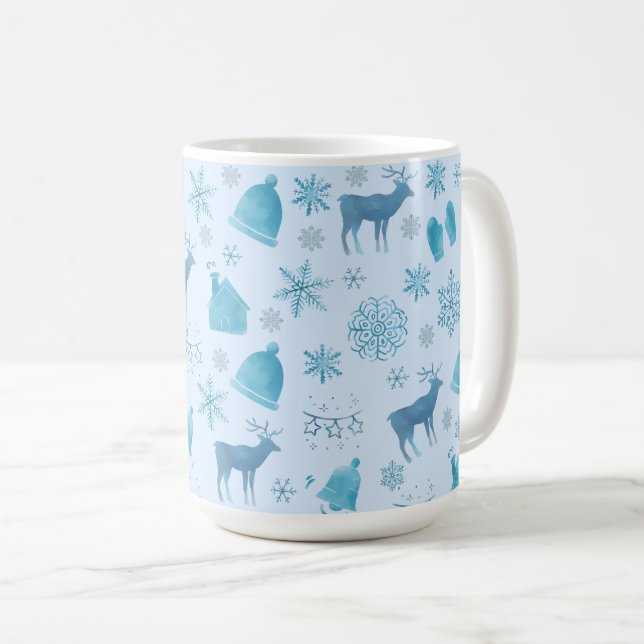 Caneca De Café Snowflakes, Reindeer & Elegant Holiday Design (Frente Esquerda)