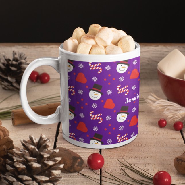Caneca De Café Snowflakes Snowman Candy Candy Cheira A Adicionar  (Snowflakes Snowman Candy Canes Add Name With Blue Coffee Mug)