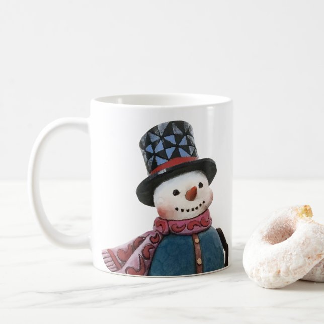Caneca De Café Snowman com Mug de Mensagens Personalizado (Com Donut)