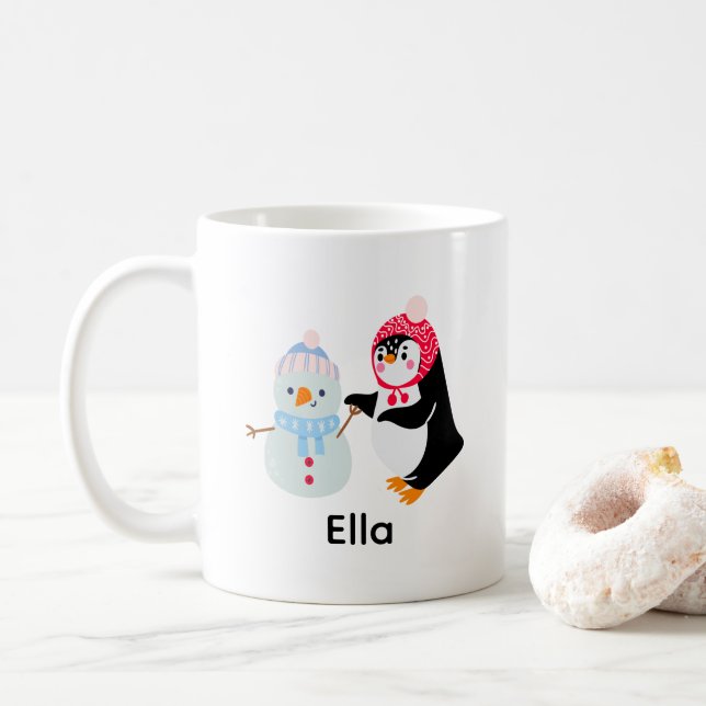 Caneca De Café Snowman e Pinguim congelados (Com Donut)