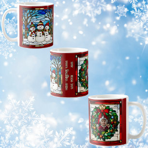 Caneca De Café Snowman Family Faux Stainer Glass