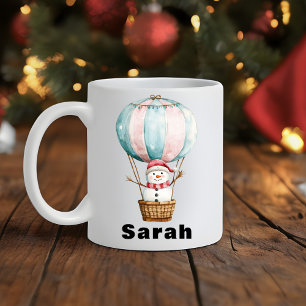 Caneca De Café Snowman Hot Air Balloon Nome Personalizado Natal