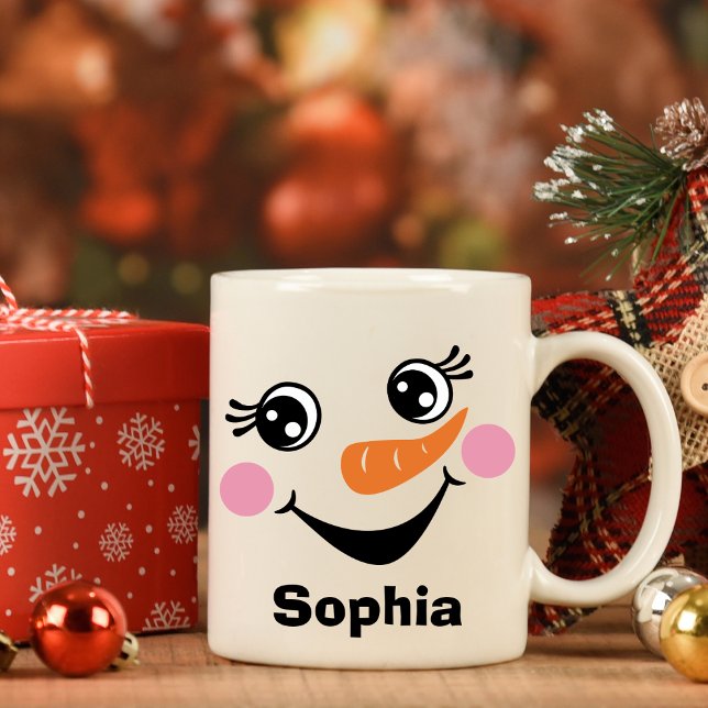 Caneca De Café Snowman Mug personalizado com nome personalizado (Personalized Snowman Mug with Custom Name)