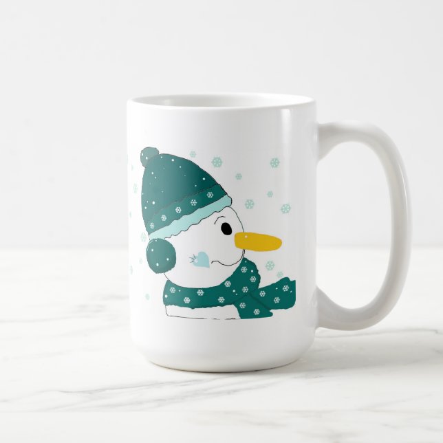 Caneca De Café Snowman no Teal Hat e Scarf (Direita)