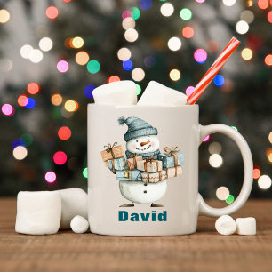 Caneca De Café Snowman Personalizado A Segurar Presentes De Natal