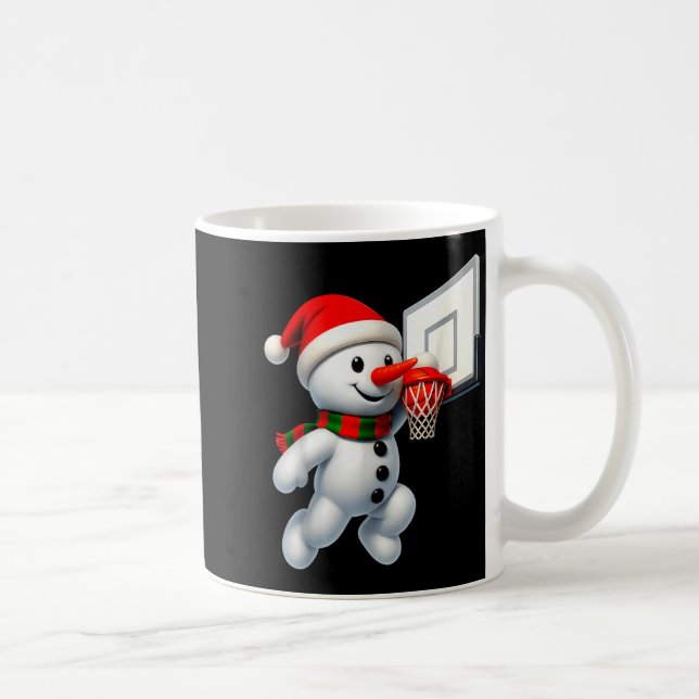 Caneca De Café Snowman Playing Basketball Merry Christmas Pajamas (Direita)