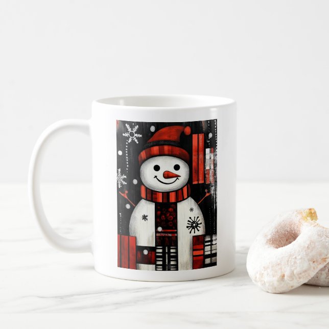 Caneca De Café Snowman Red, Black & White Holiday Chee