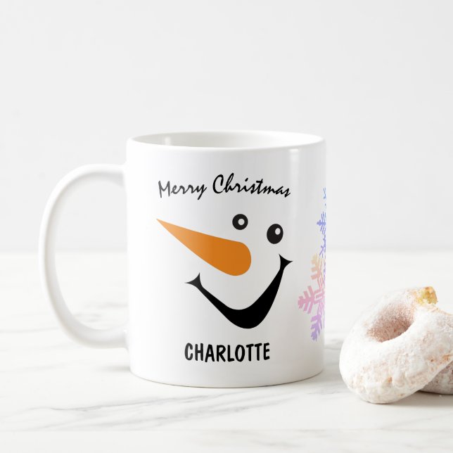 Caneca De Café Snowman Rindo Com Nariz Longo, Feliz Natal (Com Donut)