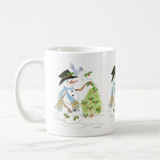 Caneca De Café Snowman with a Bluebird