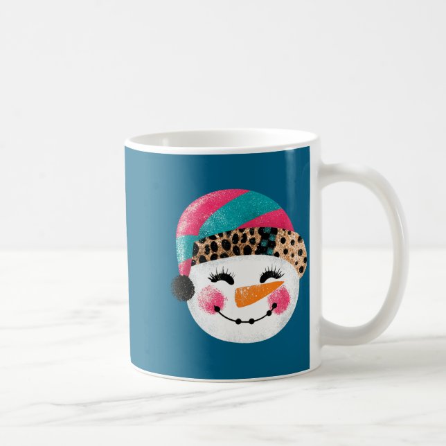 Caneca De Café Snowman With Santa Hat And Leopard Pattern  (Direita)